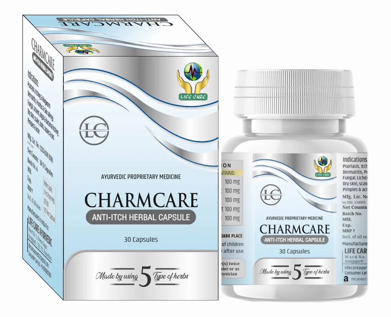 Charmcare Herbal Capsule | Anti-Itch Herbal Capsule | 30 Capsules Life Care Ayurvedic