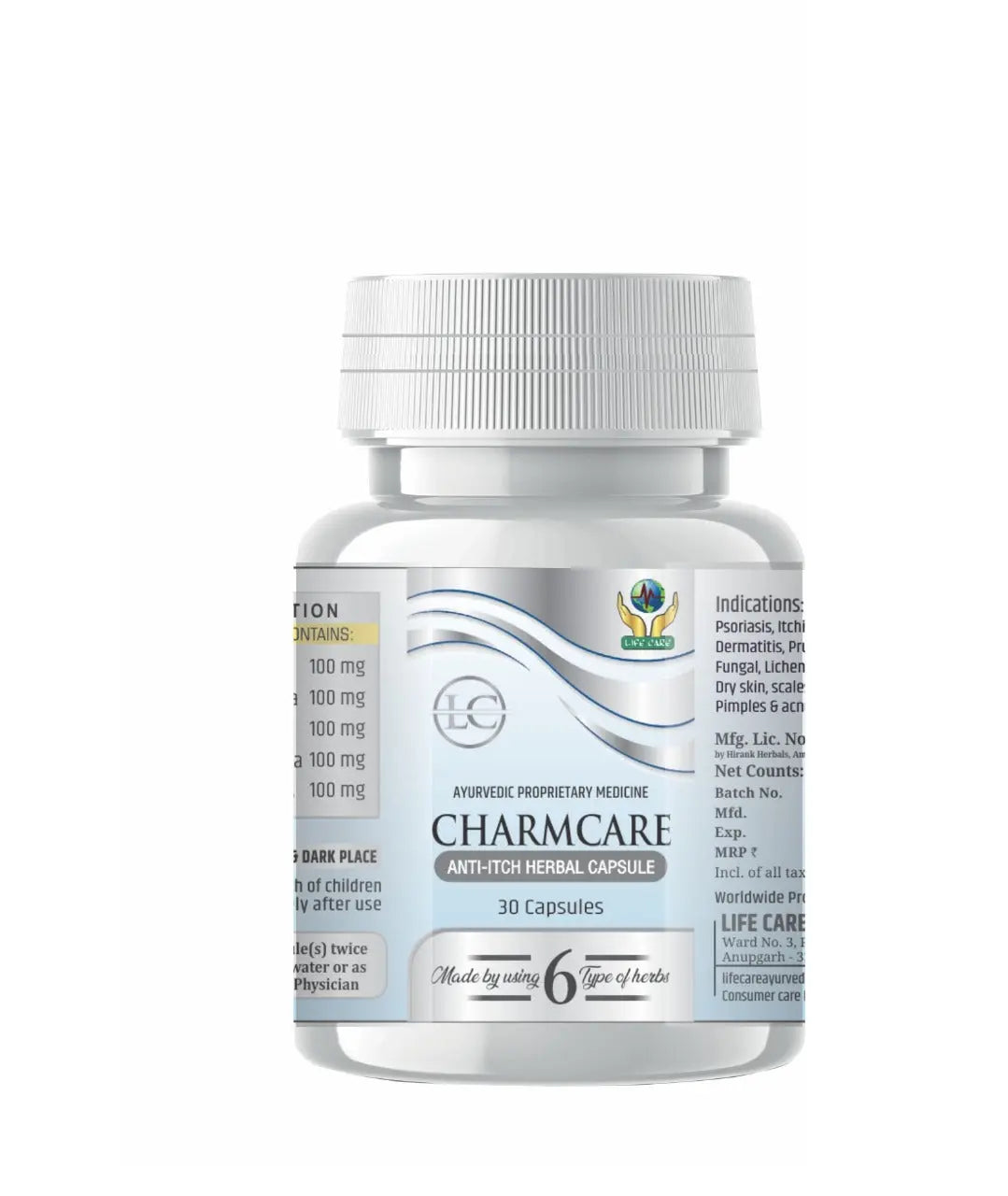 Charmcare Herbal Capsule | Anti-Itch Herbal Capsule | 30 Capsules Life Care Ayurvedic