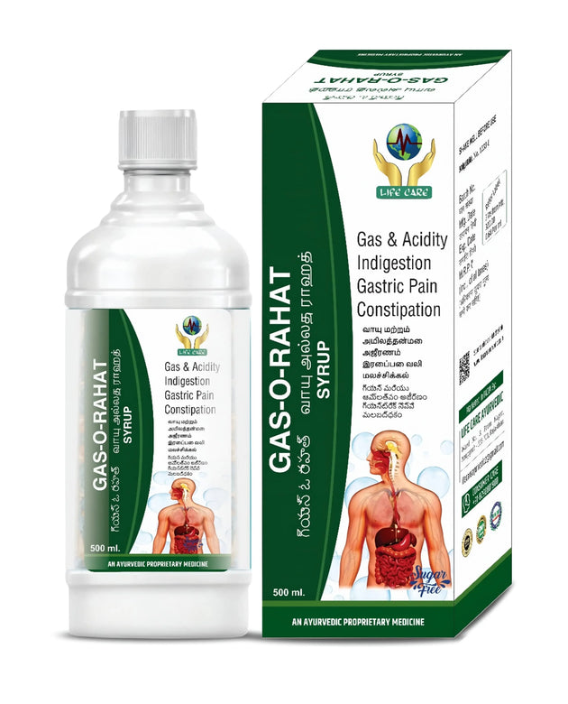 Gas-O-Rahat Syrup | Ayurvedic Remedy for Gas, Acidity, Indigestion, Gastric Pain & Constipation | Sugar Free | 500 ml Life Care Ayurvedic