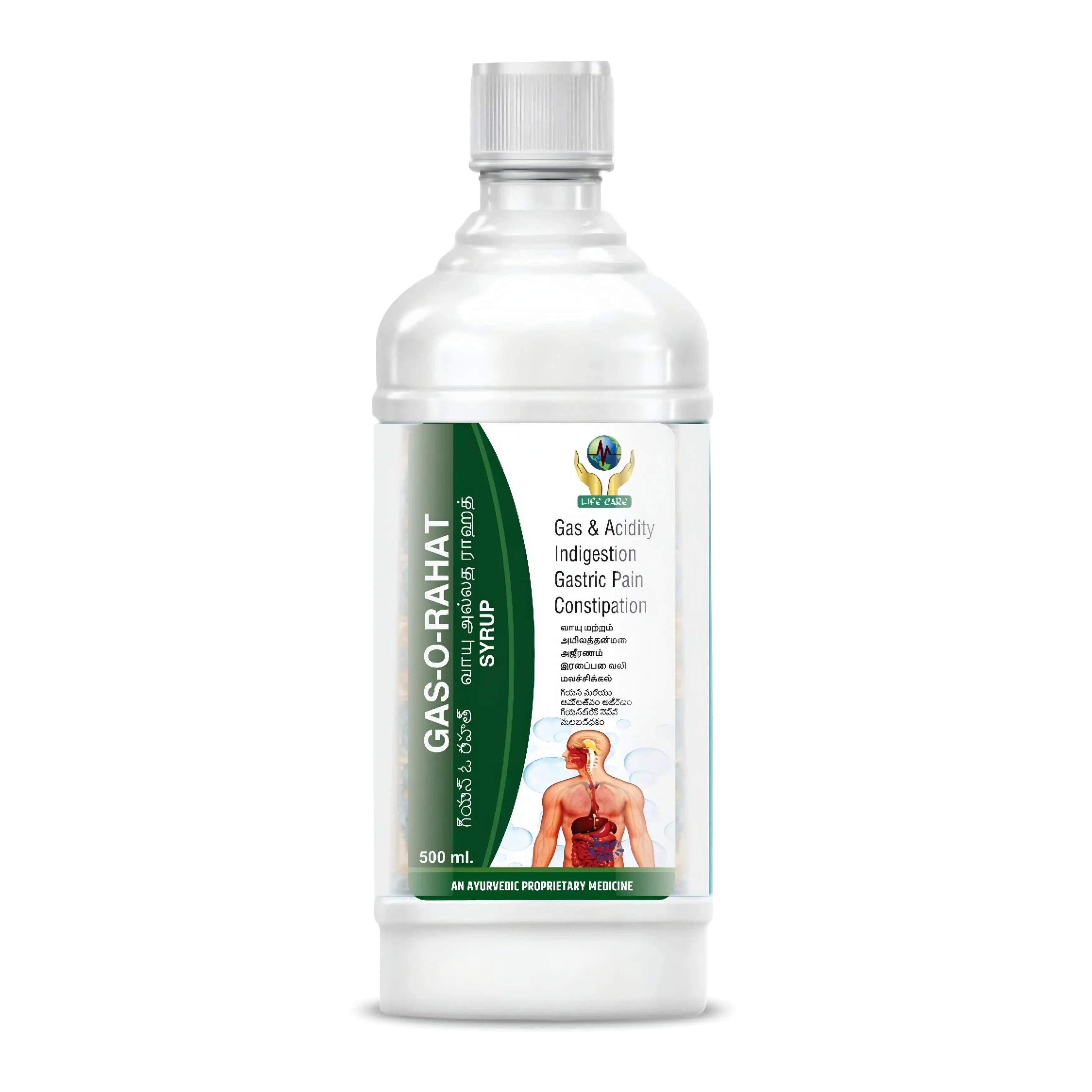 Gas-O-Rahat Syrup | Ayurvedic Remedy for Gas, Acidity, Indigestion, Gastric Pain & Constipation | Sugar Free | 500 ml Life Care Ayurvedic