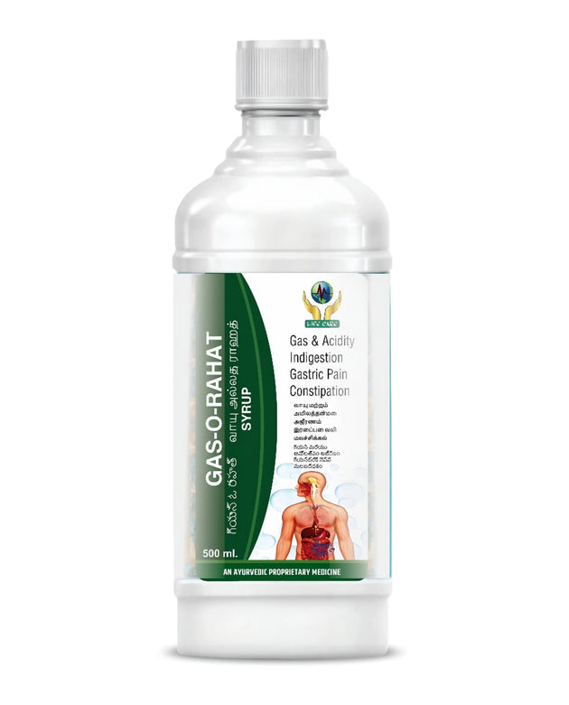 Gas-O-Rahat Syrup | Ayurvedic Remedy for Gas, Acidity, Indigestion, Gastric Pain & Constipation | Sugar Free | 500 ml Life Care Ayurvedic