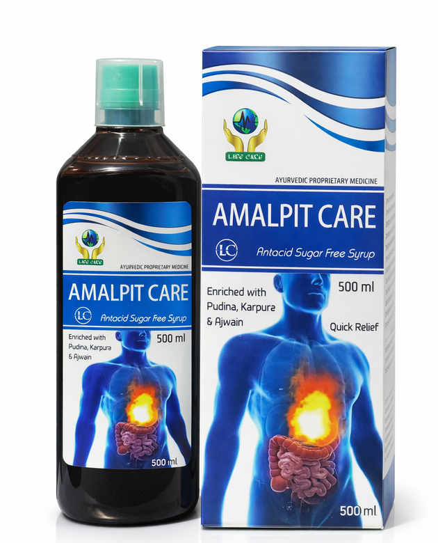 Amalpit Care Ayurvedic Syrup - Sugar Free Antacid | Quick Relief from Acidity & Gas (500ml)
